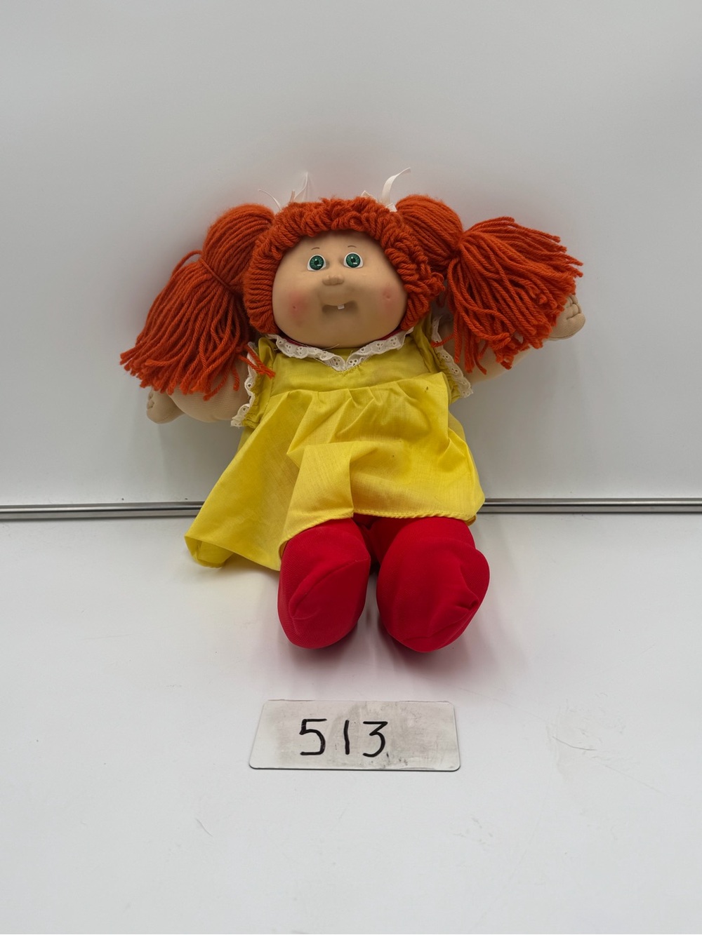 Vintage 1985 Cabbage Patch Kids Doll 14” Red Yarn Hair Green Eyes Signed